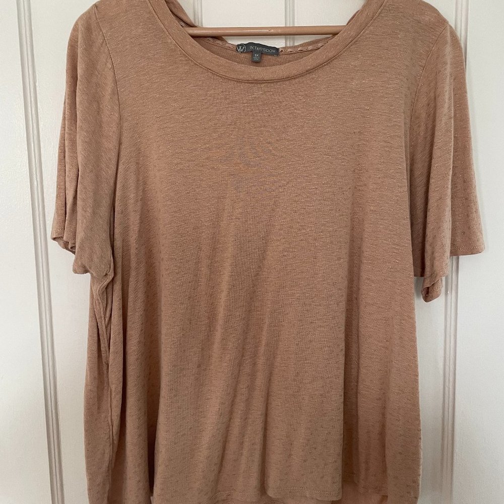 WHIT & WISDOM - BLOUSE TOP - FOIL DOT RUCHED T-SHIRT - COLOR MAPLE TAFFY  - WORN